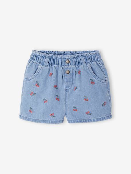 Denim Shorts with Embroidered Daisies, for Babies double stone+stone - vertbaudet enfant 
