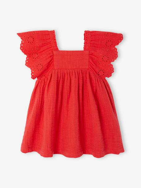 Cotton Gauze Dress for Babies ecru+red - vertbaudet enfant 