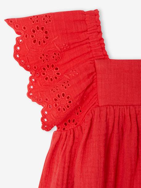 Cotton Gauze Dress for Babies ecru+red - vertbaudet enfant 