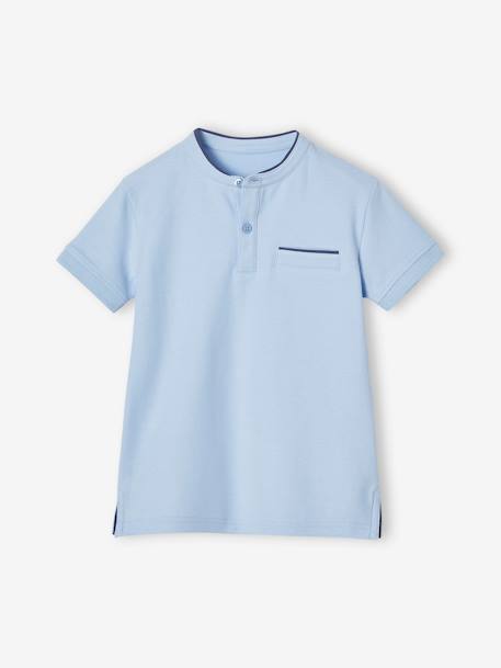 Polo garçon col Mao bleu ciel+écru+marine - vertbaudet enfant 