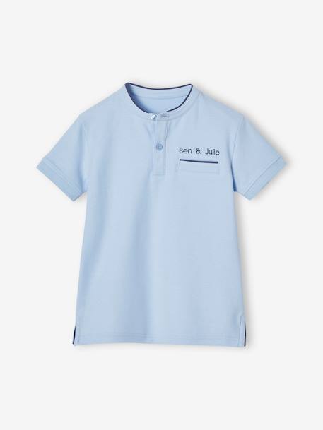 Polo garçon col Mao bleu ciel+écru+marine - vertbaudet enfant 