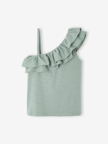 Top with Asymmetrical Frill for Girls coral+ecru+sage green - vertbaudet enfant 