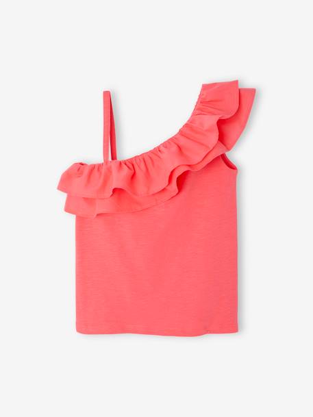 Top with Asymmetrical Frill for Girls coral+ecru+sage green - vertbaudet enfant 
