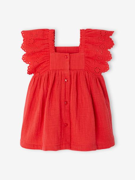 Cotton Gauze Dress for Babies ecru+red - vertbaudet enfant 