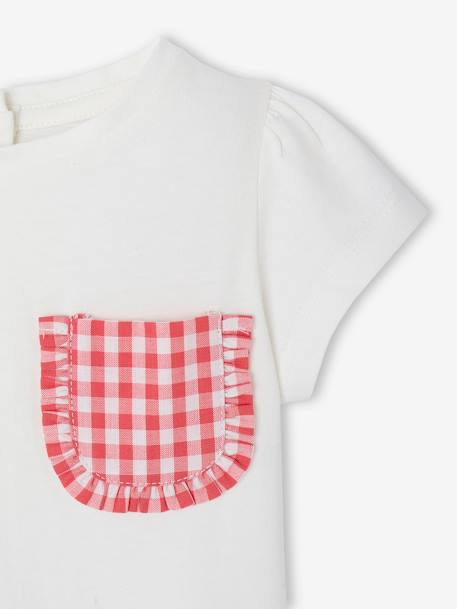 T-Shirt with Fancy Gingham Pocket, for Babies ecru - vertbaudet enfant 