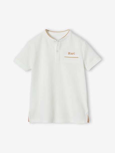 Boy's Mao collar polo shirt ecru+navy blue+sky blue - vertbaudet enfant 