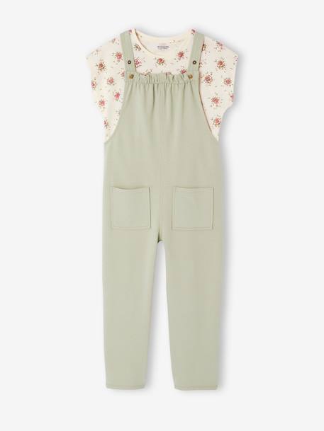T-shirt and dungaree set for girls rose+sage green - vertbaudet enfant 