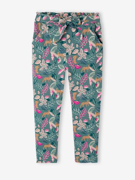 Pantalon fluide imprimé fleurs fille marine+rouge+vert émeraude - vertbaudet enfant 