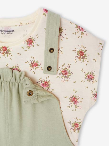 T-shirt and dungaree set for girls rose+sage green - vertbaudet enfant 