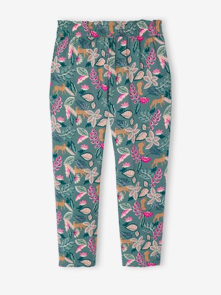 Pantalon fluide imprimé fleurs fille marine+rouge+vert émeraude - vertbaudet enfant 