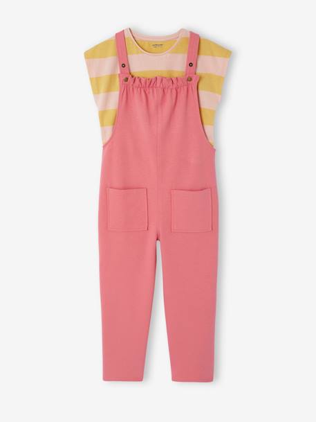 T-shirt and dungaree set for girls rose+sage green - vertbaudet enfant 
