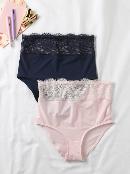 Pack of 2 High-Waisted Crepe & Lace Maternity Briefs, ENVIE DE FRAISE navy blue - vertbaudet enfant 