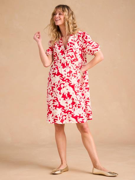 Robe courte de grossesse motifs fleurs kaki+rouge - vertbaudet enfant 