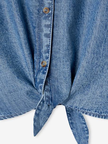 Tie-Front Denim Blouse for Girls medium blue - vertbaudet enfant 