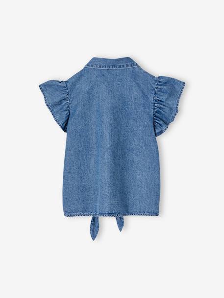 Tie-Front Denim Blouse for Girls medium blue - vertbaudet enfant 