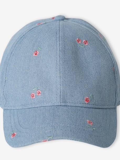 Embroidered Cap for Girls denim blue+ecru - vertbaudet enfant 
