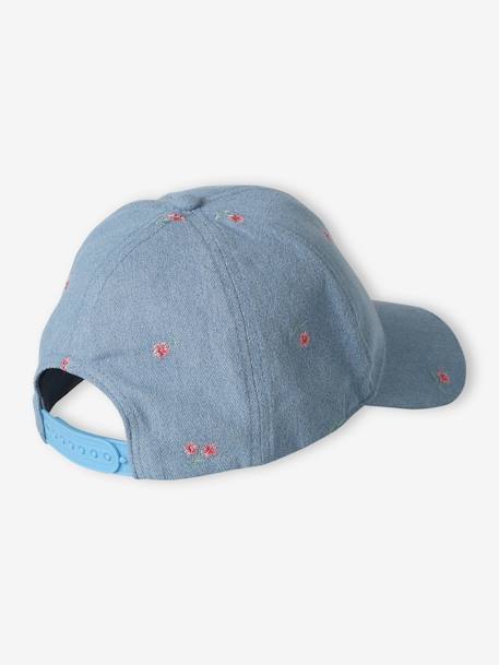 Embroidered Cap for Girls denim blue+ecru - vertbaudet enfant 