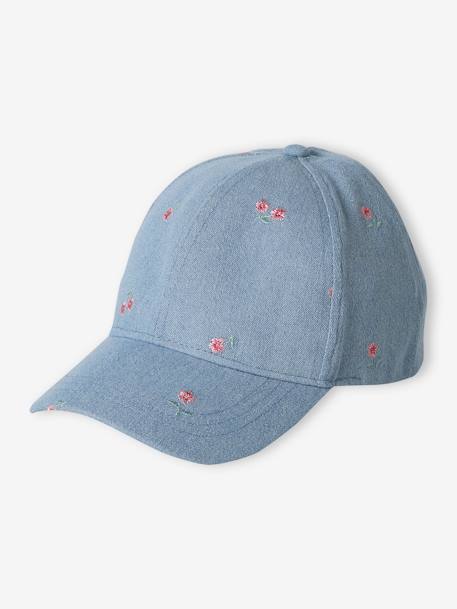 Embroidered Cap for Girls denim blue+ecru - vertbaudet enfant 