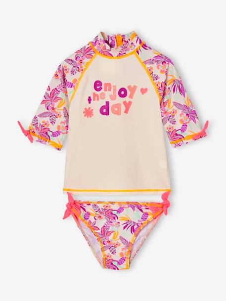 Swim Set: UV-Protection T-Shirt & Briefs for Girls ecru - vertbaudet enfant 