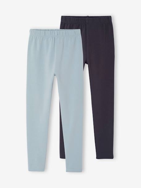 Lot de 2 leggings fille Basics anthracite+écru+gris chiné+noir+lot gris anthracite + bleu mar - vertbaudet enfant 