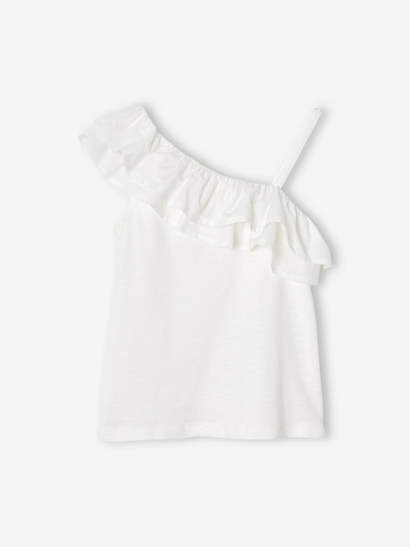 Top with Asymmetrical Frill for Girls - ecru, Girls