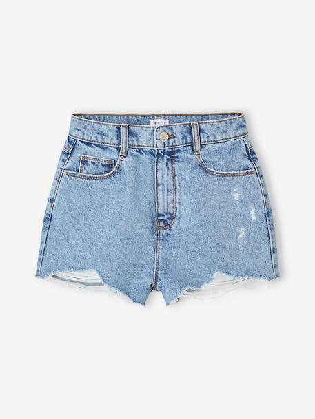 Short en jean effet usé fille bleu moyen - vertbaudet enfant 