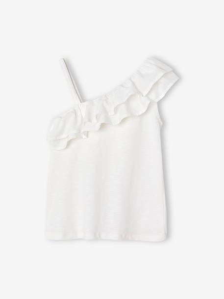 Top with Asymmetrical Frill for Girls coral+ecru+sage green - vertbaudet enfant 