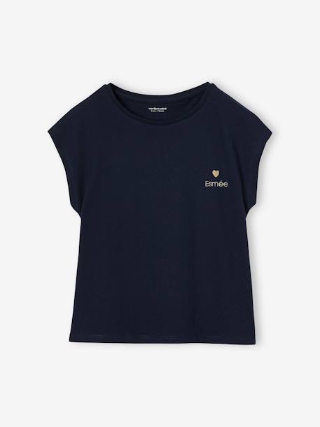 Tee-shirt fille uni fantaisie manches courtes personnalisable écru+marine+rose bonbon+vert d'eau - vertbaudet enfant 