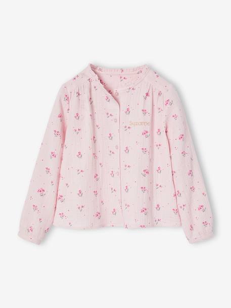 Chemise file gaze de coton imprimée personnalisable blanc imprimé+écru+rose pâle - vertbaudet enfant 