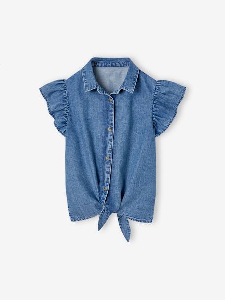 Tie-Front Denim Blouse for Girls medium blue - vertbaudet enfant 