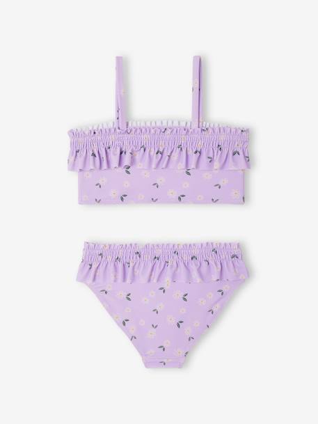 2-Piece Swimsuit with Smocked & Frilled Top, Frilled Bottoms, for Girls lilac - vertbaudet enfant 