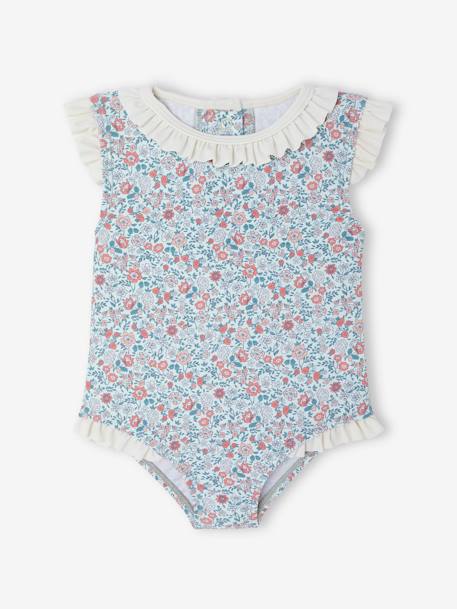One-Piece Swimsuit, Fastens at Back, for Baby Girls sage green - vertbaudet enfant 