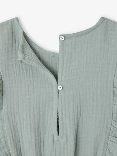 Frilly Cotton Gauze Playsuit for Girls ecru+sage green - vertbaudet enfant 