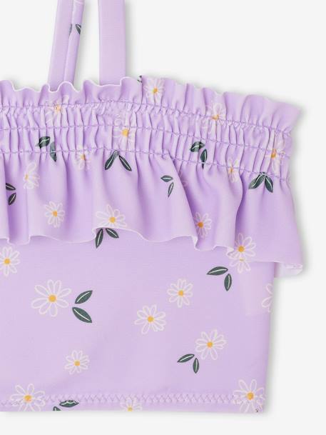 Maillot de bain fille 2 pièces haut smocké et volanté bas volanté lilas - vertbaudet enfant 