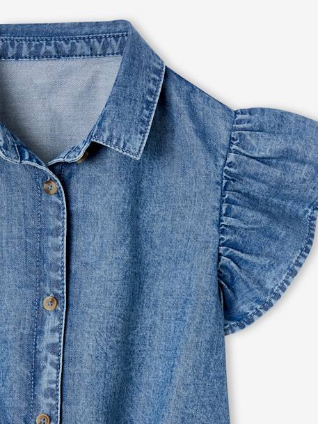 Tie-Front Denim Blouse for Girls medium blue - vertbaudet enfant 