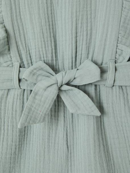 Frilly Cotton Gauze Playsuit for Girls ecru+sage green - vertbaudet enfant 