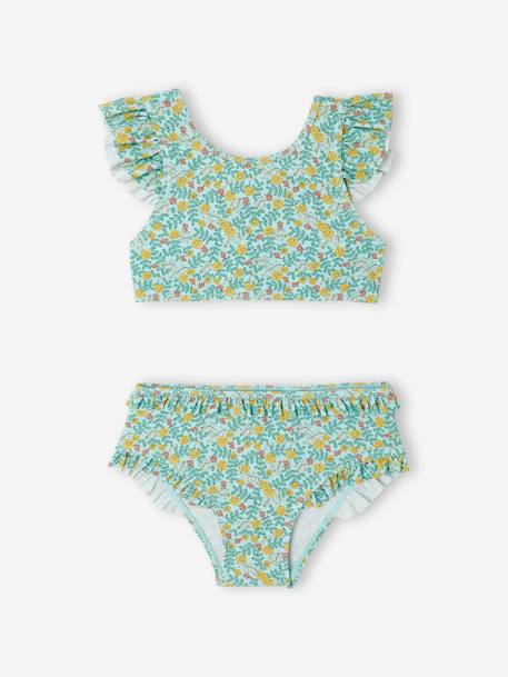 Floral Two-Piece Swimsuit for Girls sky blue - vertbaudet enfant 