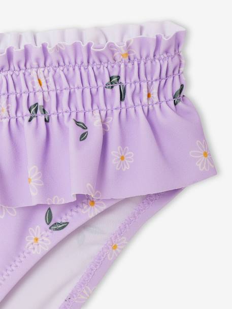 2-Piece Swimsuit with Smocked & Frilled Top, Frilled Bottoms, for Girls lilac - vertbaudet enfant 