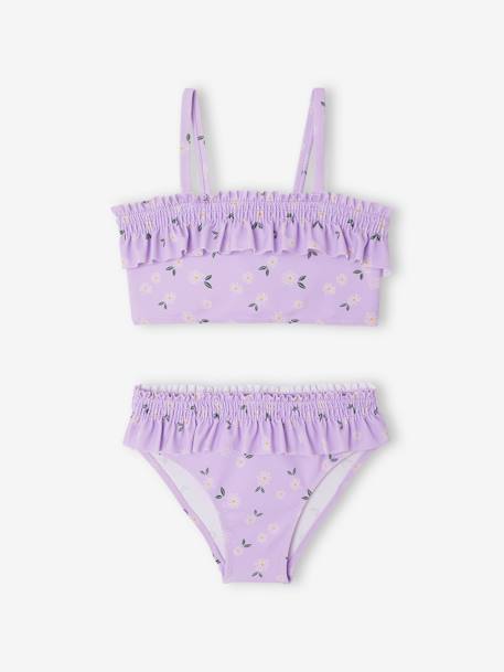 Maillot de bain fille 2 pièces haut smocké et volanté bas volanté lilas - vertbaudet enfant 