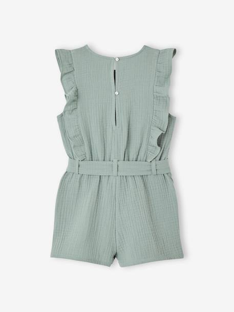 Frilly Cotton Gauze Playsuit for Girls ecru+sage green - vertbaudet enfant 