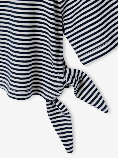 Striped short-sleeved t-shirt for girls with fancy bows navy blue - vertbaudet enfant 