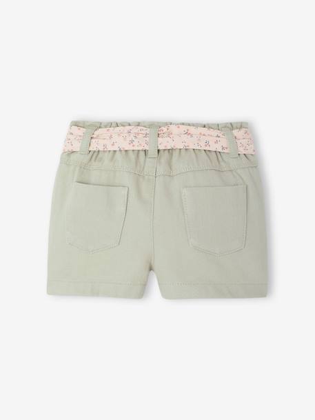 Paperbag Shorts with Belt for Babies grey green+rose - vertbaudet enfant 