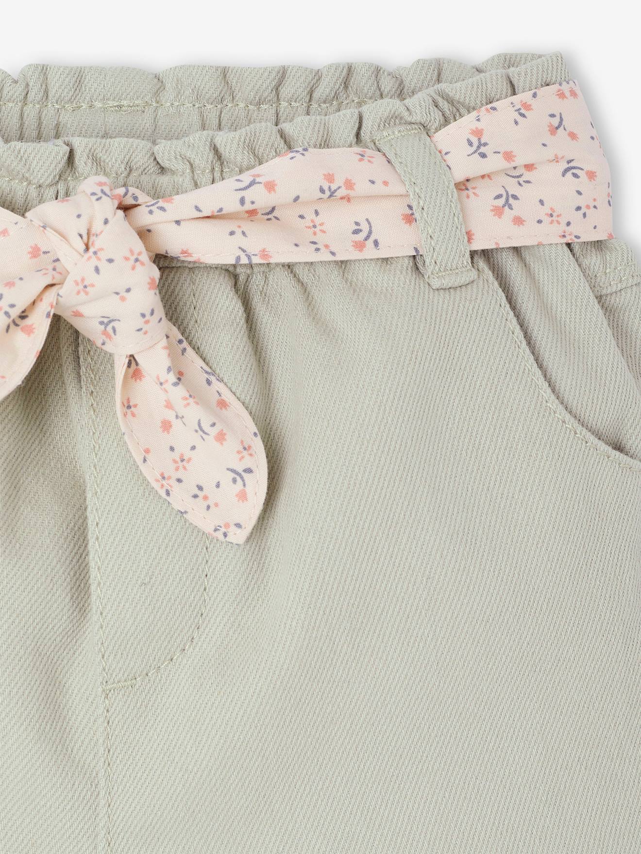 Paperbag Shorts with Belt for Babies - grey green, Baby
