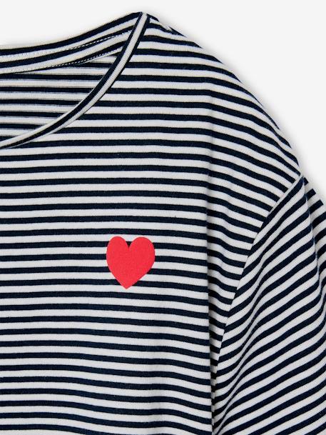 Striped short-sleeved t-shirt for girls with fancy bows navy blue - vertbaudet enfant 