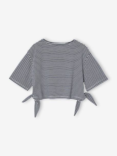 Striped short-sleeved t-shirt for girls with fancy bows navy blue - vertbaudet enfant 