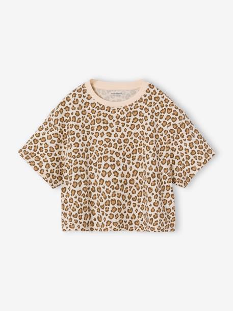 T-shirt fille cropped manches courtes beige+écru+rose poudré - vertbaudet enfant 