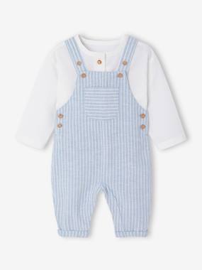 Ensemble bébé naissance cérémonie chemise salopette en lin et coton - vertbaudet enfant Bébé-Salopette, combinaison-Ensemble bébé naissance cérémonie chemise salopette en lin et coton
