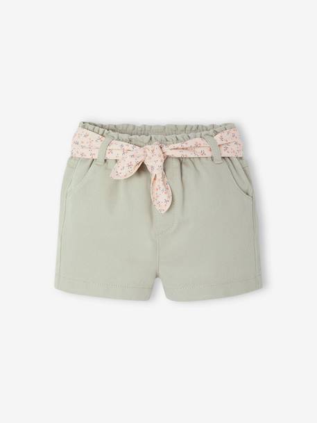 Paperbag Shorts with Belt for Babies grey green+rose - vertbaudet enfant 