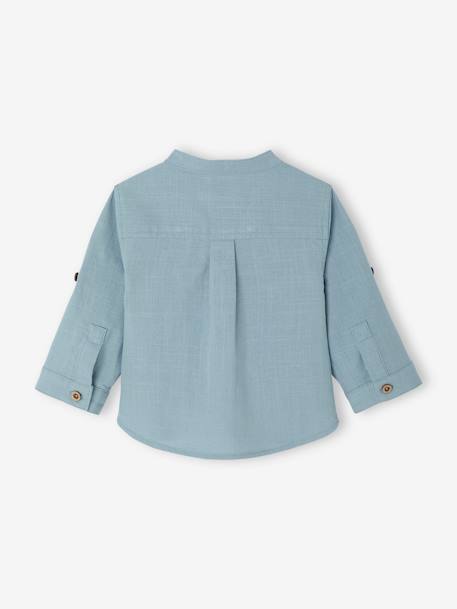 Shirt with Turn-Up Sleeves, for Babies grey blue+ochre - vertbaudet enfant 