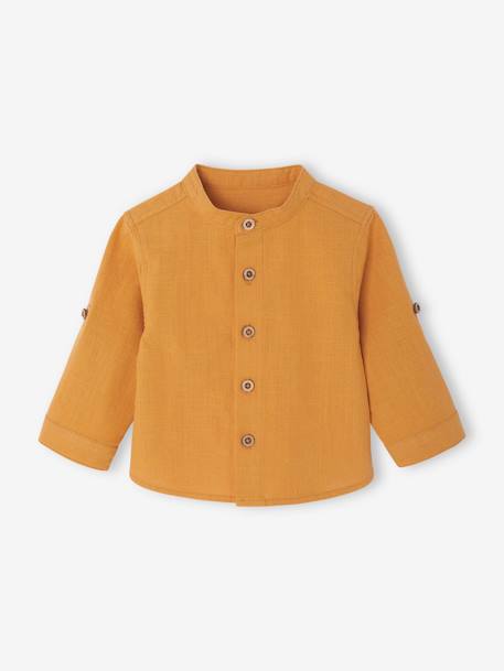 Shirt with Turn-Up Sleeves, for Babies grey blue+ochre - vertbaudet enfant 